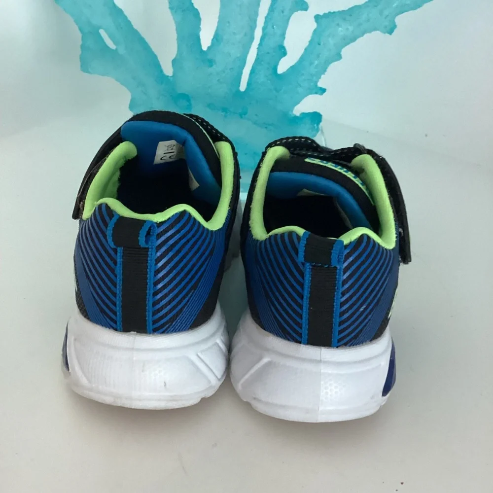 Boy's Skechers Light Up Flex - Glow Sneaker Blue Green and Black Boys Sz 12